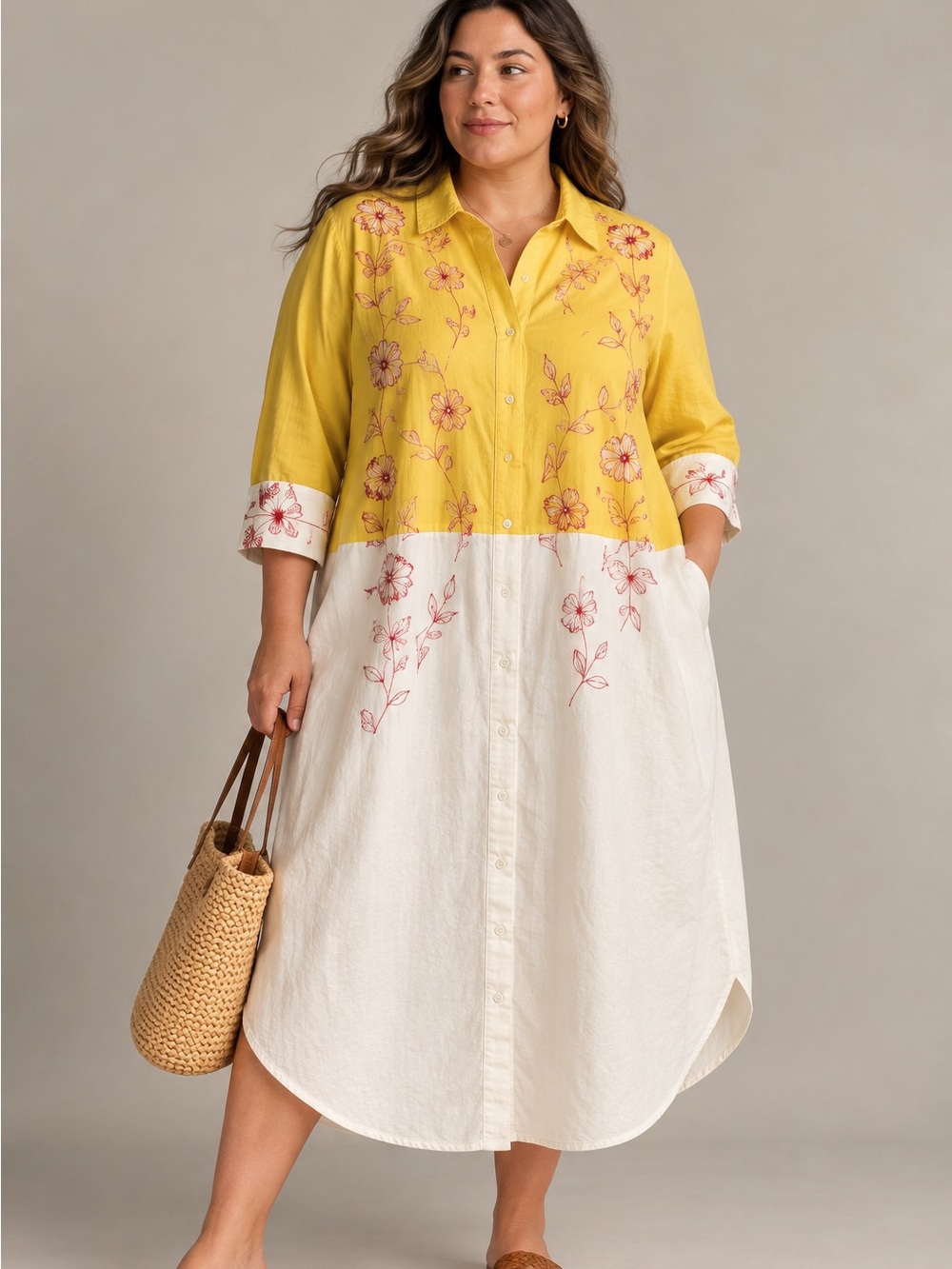 Samant Chauhan 3X Embroidered Duster Shirt Dress Lagenlook Artsy Boho Midi